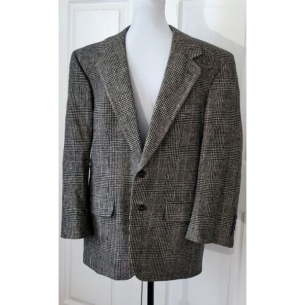 VINTAGE BILL BLASS Men's Camel Hair Plaid Sport Coat Blazer Suit Jacket 44R EUC